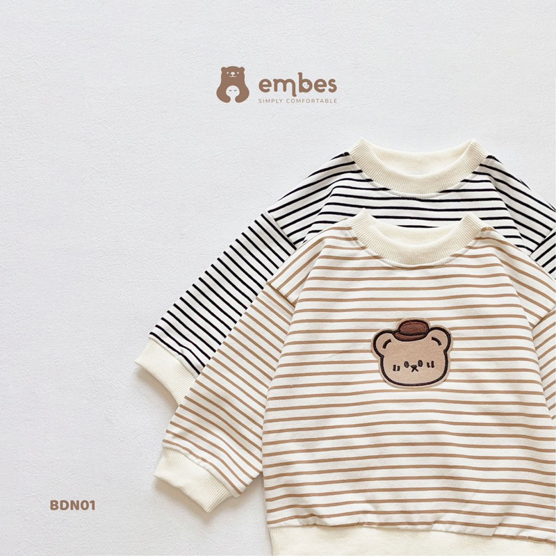 EMBES Bộ nỉ cotton dài tay hoạ tiết dễ thương cho bé trai bé gái từ 9kg tới 19kg