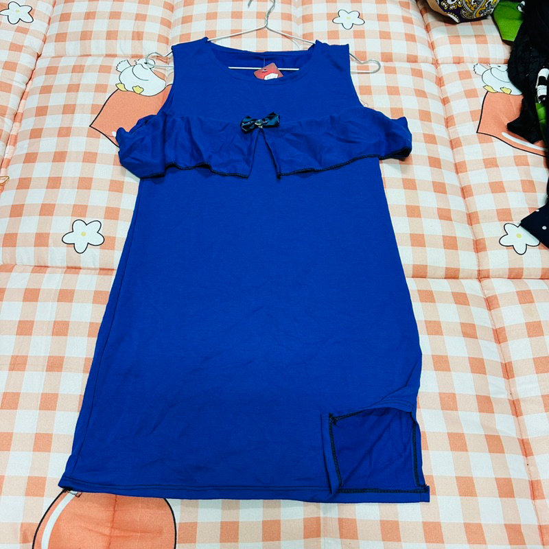 Đầm nữ rớt vai màu xanh coban