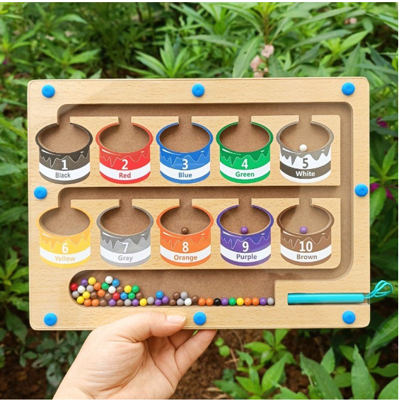 Bộ đồ chơi bảng gỗ hạt từ tính montessori cho bé - đồ chơi hút nam châm gỗ giúp bé tăng khả năng tập trung trí não