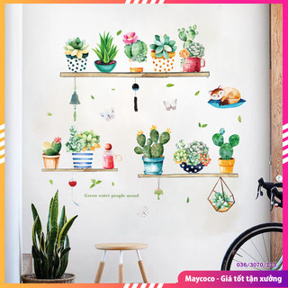 Tranh đề can dán tường, decal dán tường hàn quốc những cây xương rồng đẹp mắt trang trí phòng khách