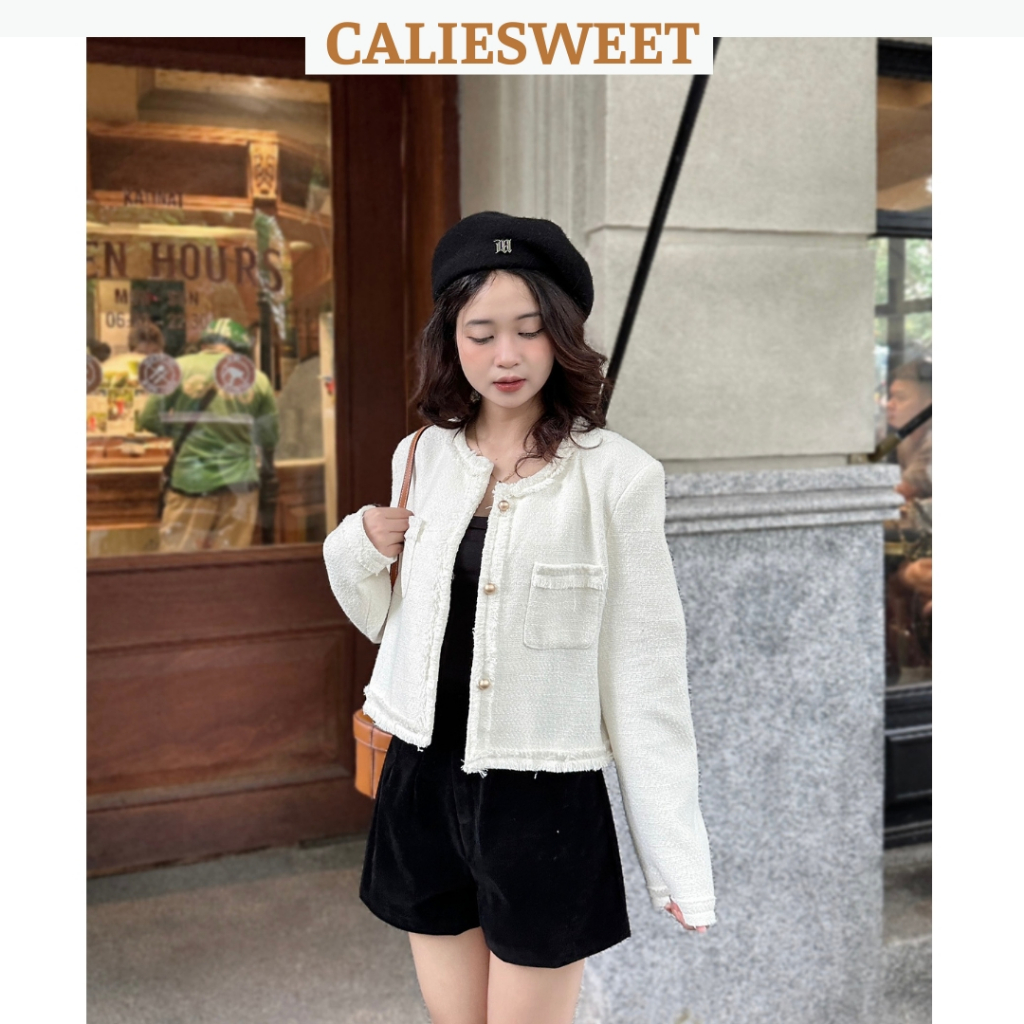 Áo khoác dạ nữ Caliesweet áo dạ nữ hàn quốc chất dày dặn mix cúc đồng sang chảnh CLA0175A