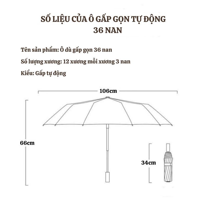 Dù Che Nắng NAMIKO Ô Gấp Gọn 36 Nan Chống Thấm Nước Nút Bấm Tự Động