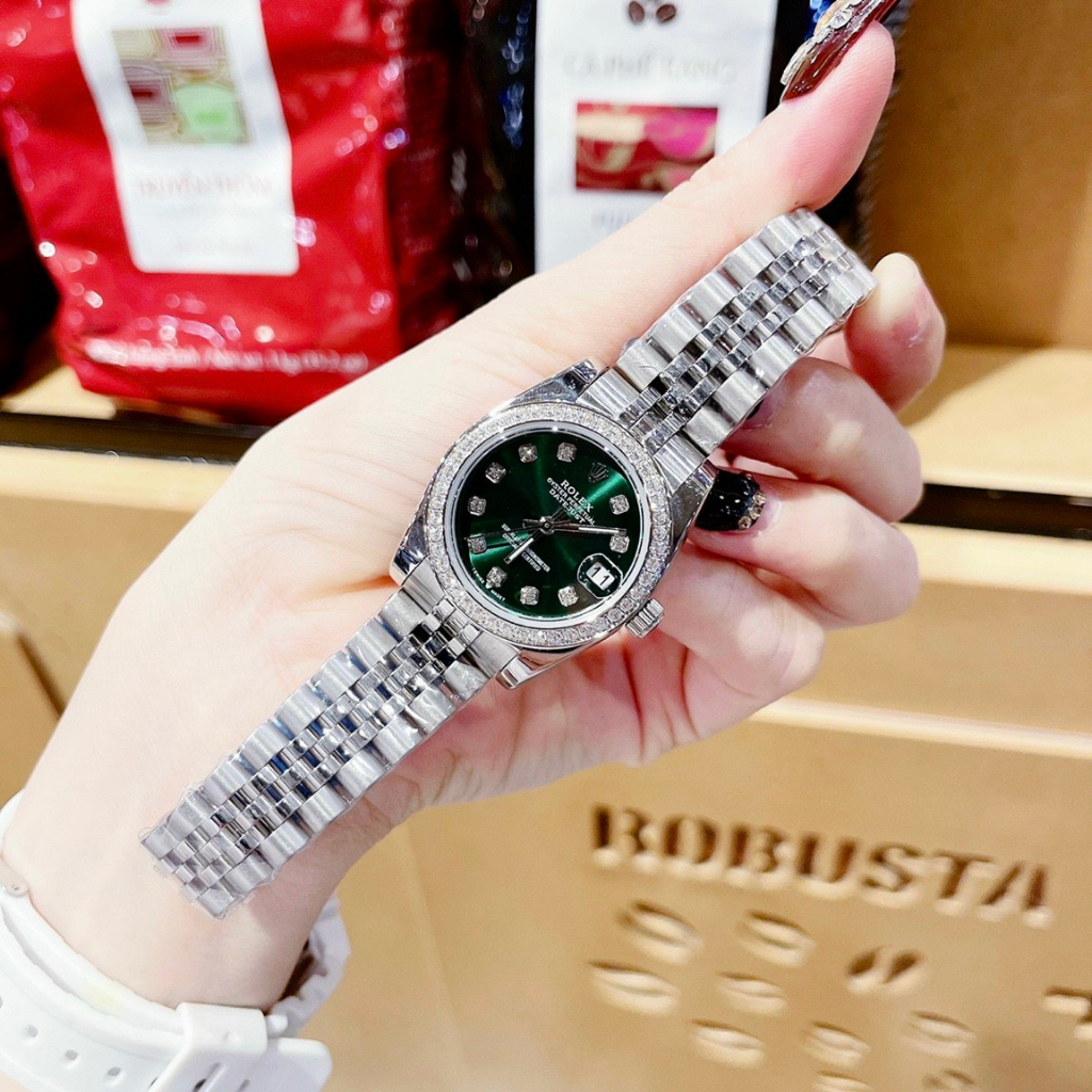Đồng hồ nữ Rolex DateJust 32mm máy quartz, viền đá CZ