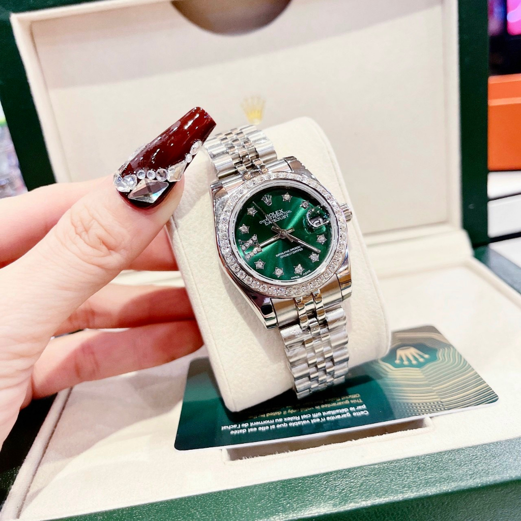 Đồng hồ nữ Rolex DateJust 32mm máy quartz, viền đá CZ