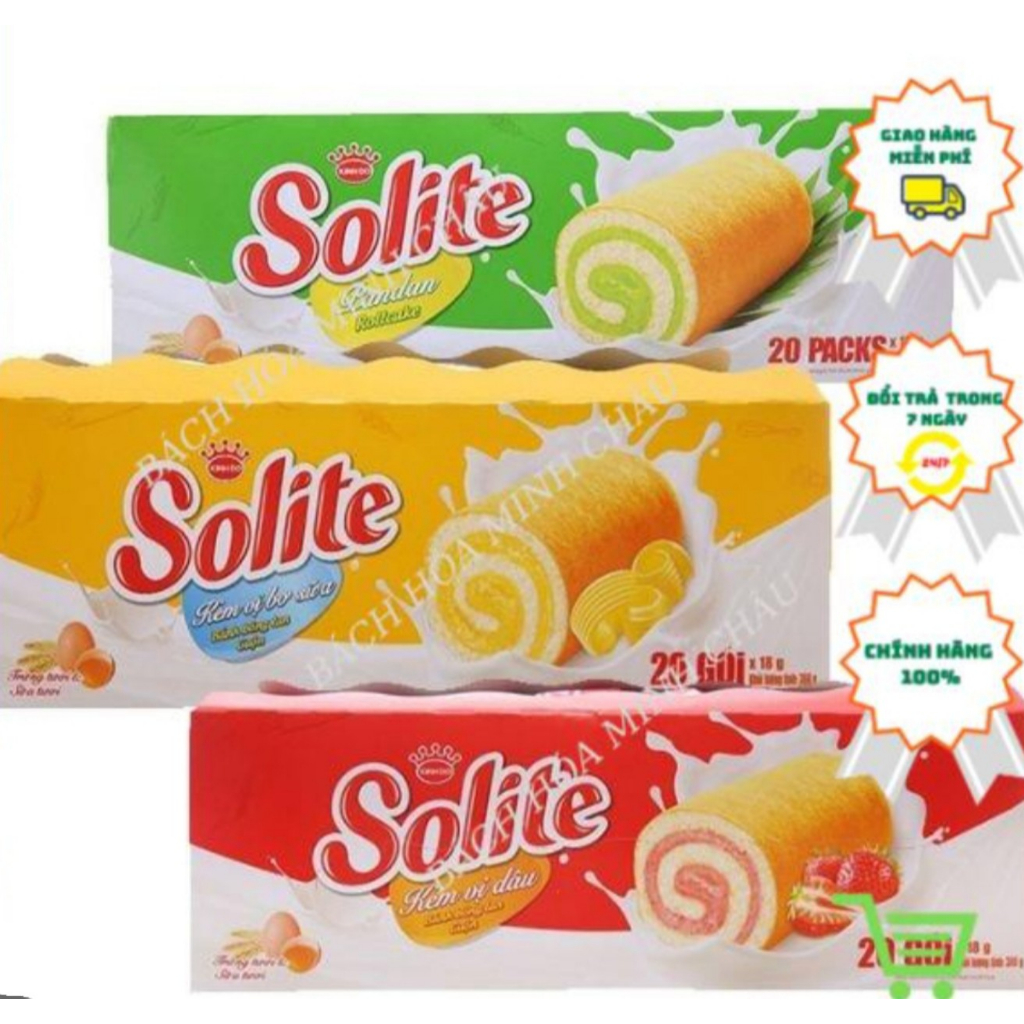 Bánh bông lan cuộn kem Solite hộp 20 cái 360g