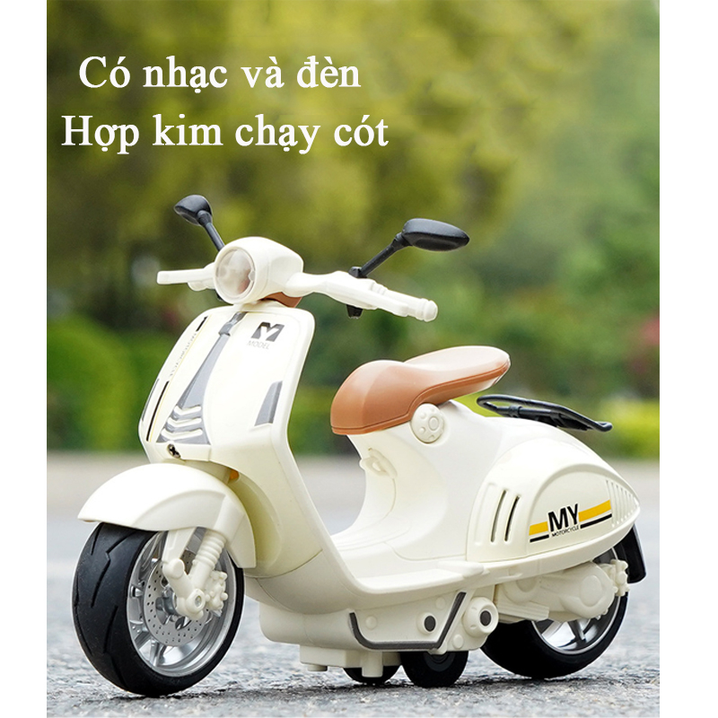 Đồ chơi mô hình xe Vespa chất liệu hợp kim, chạy cót có nhạc và đèn, kích thước lớn