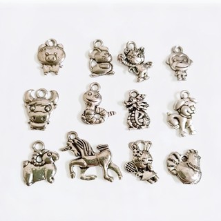 Bộ mặt charm 12 con giáp xi trắng làm vòng tay, dây chuyền, phụ kiện handmade...