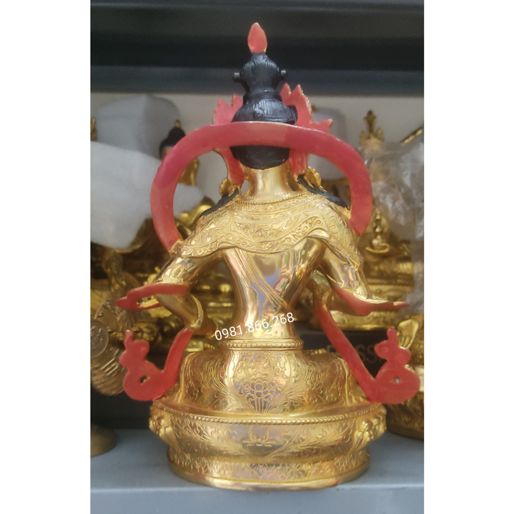 Tượng Phật Tara Xanh Mật Tông Đồng Mạ Vàng 21cm