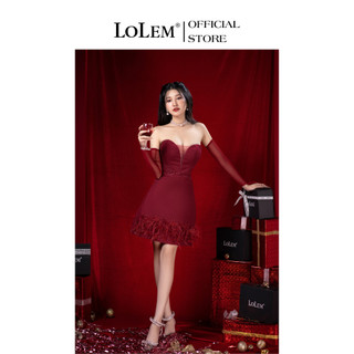 Đầm body cúp ngực LOLEM DO208 xoắn eo vải tweed sợi pha kim tuyến