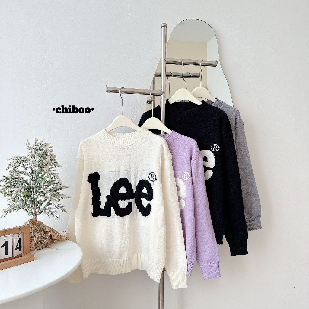 Áo len Sweater chứ LEE Basic, Áo Len dày dặn cổ 3 phân tròn LEE