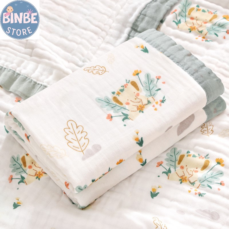 Khăn tắm cho bé, khăn xô tắm cho bé sơ sinh 6 lớp bo viền size 110*110cm cao cấp Binbestore
