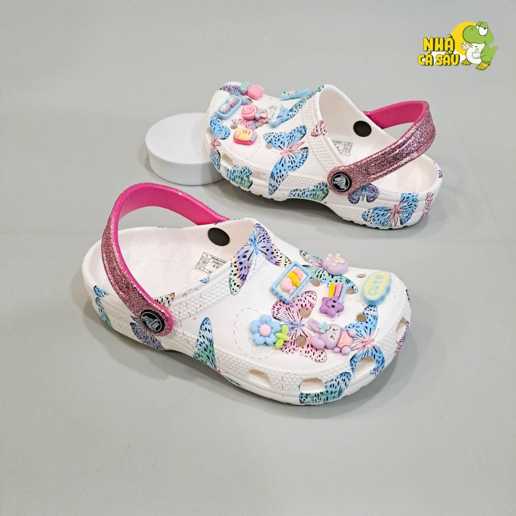 Dép sục cross classic in hình họa tiết bướm trẻ em, dép sục classic trẻ em tặng kèm 10 jibbitz gắn dép - Crocs House
