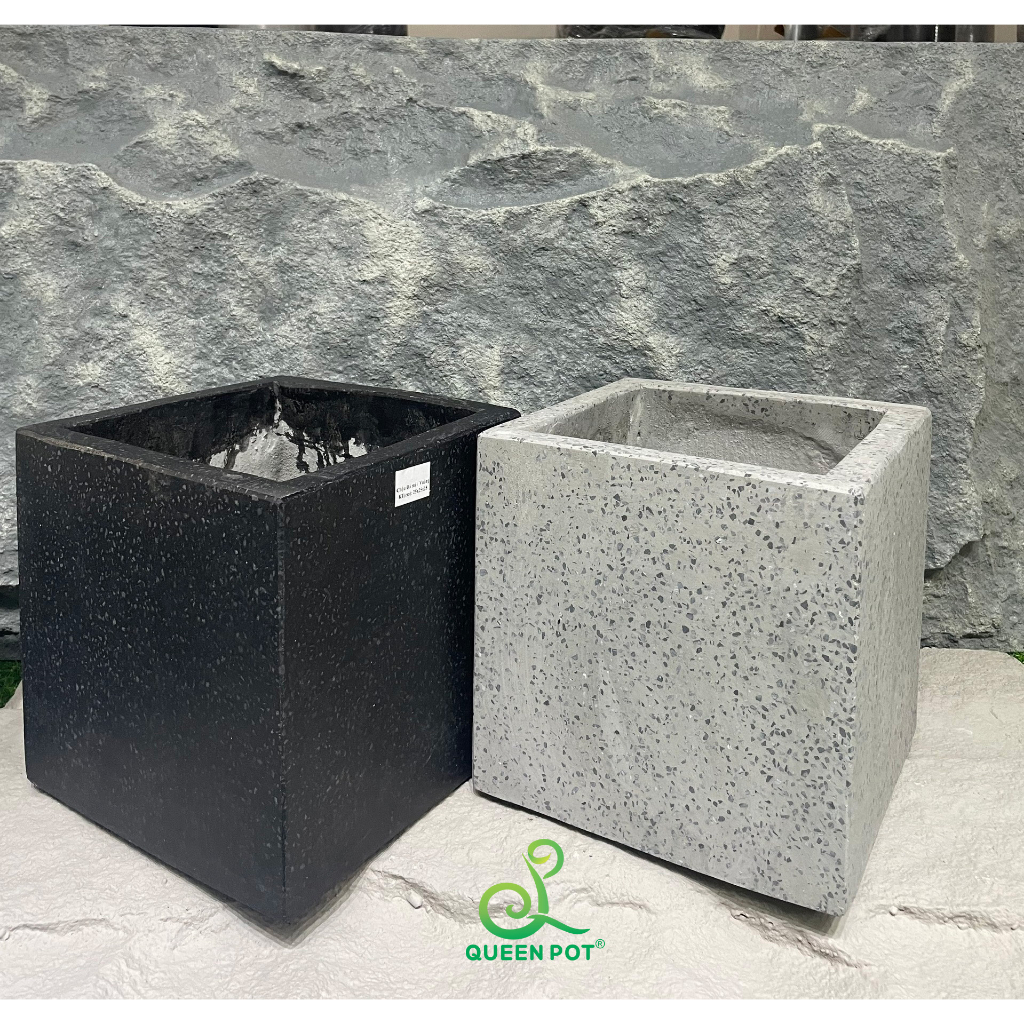 Chậu xi măng đá mài hình vuông Queenpot