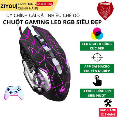 Chuột Máy Tính Có Dây Gaming ZIYOU V5 Có LED 7 Màu Dành Cho Game Thủ Tương Thích Với Máy Tính, PC