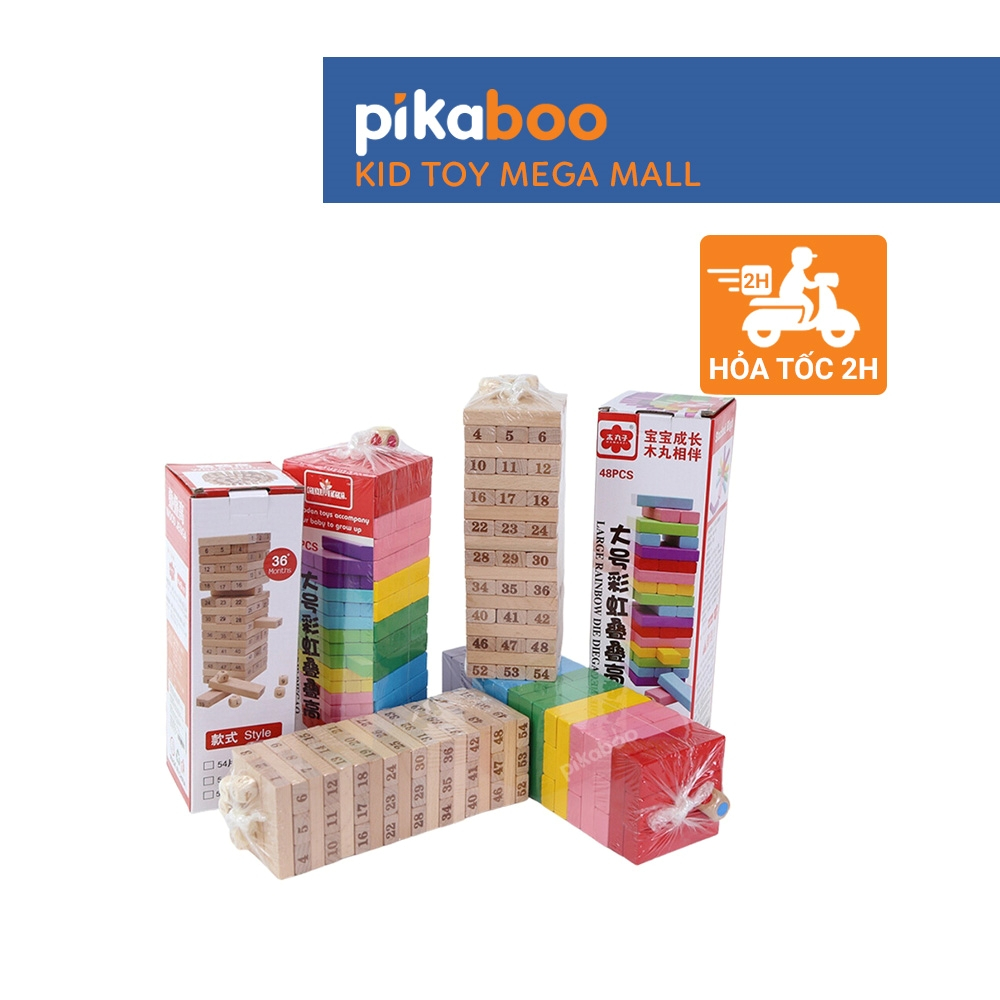 Trò chơi rút gỗ Pikaboo loại lớn 48 và 54 thanh kèm xúc xắc an toàn tuyệt đối cho bé