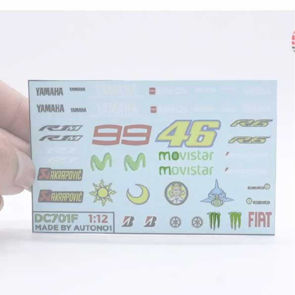 Decal nước trang trí cho xe mô hình mô tô 1:12 nhiều phiên bản, màu sắc, dán được trên nền tối DC701