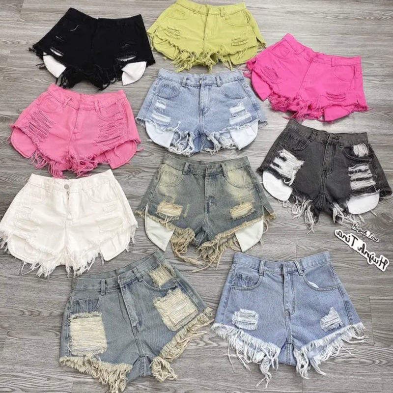 Quần Short Jeans Nữ Quần Bò Nữ Lưng Cao Túi Dài Đủ Màu Chất Vãi Dày Dặn | BigBuy360 - bigbuy360.vn