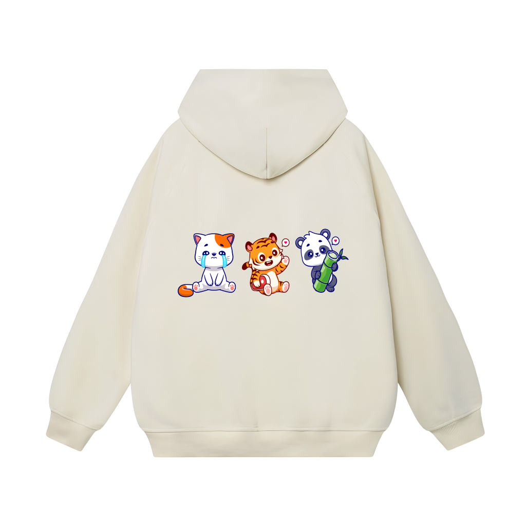 [Size XL] Áo Hoodie Form Rộng YANDO OUTFITS Panda Tiger Cat P335 Thun Cotton French Terry 350GSM Local Brand