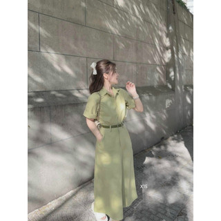 Đầm cổ vest dáng dài kèm nịt