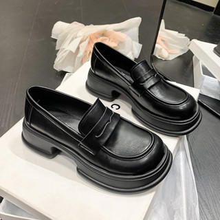 Giày búp bê nữ độn đế hách dáng mũi vuông chất da mềm, Giày loafer dễ phối đồ đế cao