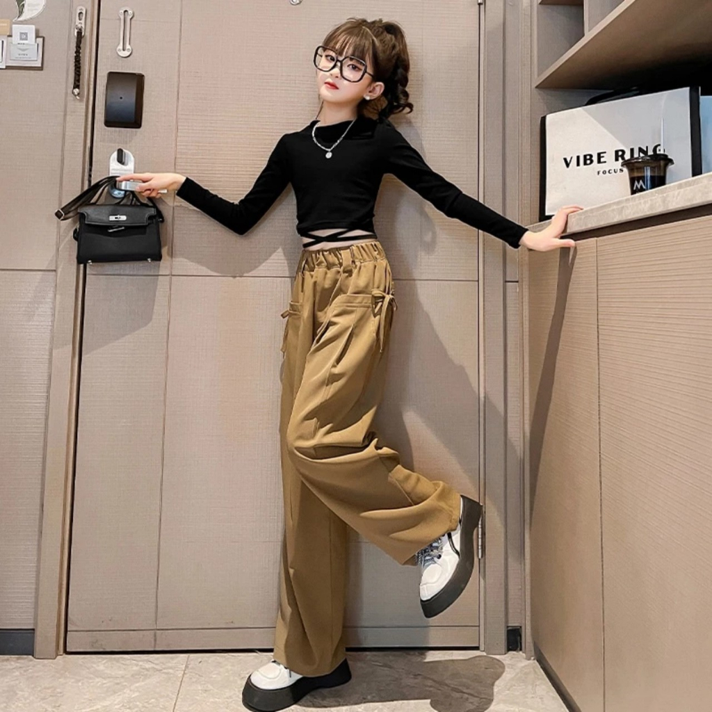 Áo croptop dài tay trẻ em vải len tăm năng động 10-40kg