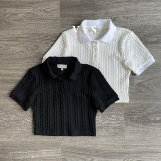 Áo croptop len cổ sơ mi