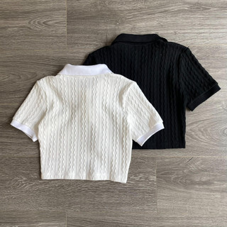 Áo croptop len cổ sơ mi