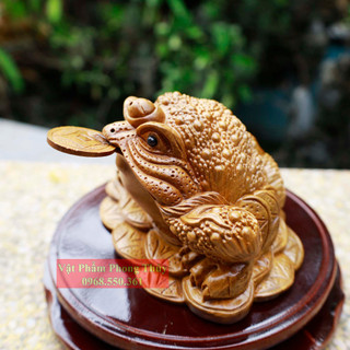Tượng cóc 3 chân - Thiềm thừ gỗ bách xanh 15x10x10cm
