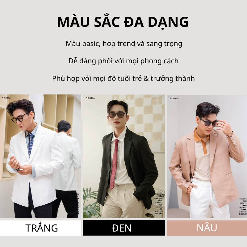 Áo khoác blazer nam AKUBA form regular, ít nhăn, đứng form, áo vest nam phong cách Hàn Quốc 01K0075