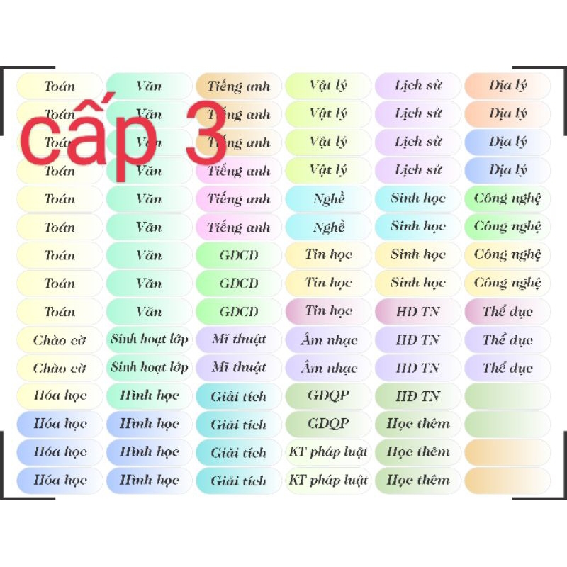 Sticker thời khoá biểu linh động thay tên môn học