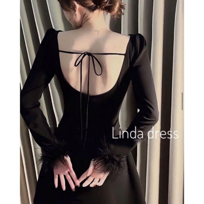 Đầm Cổ Thuyền Thu Đông Đính Đá Tay Lông Vũ Siêu Xinh - Linda dress