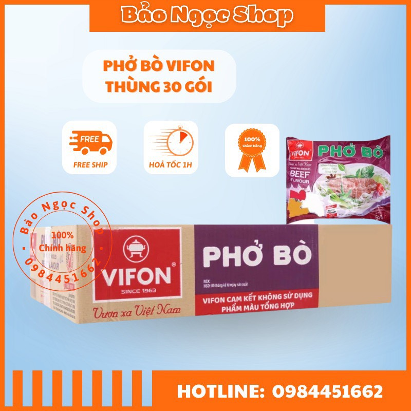 THÙNG 30 GÓI PHỞ BÒ VIFON 65G THƠM NGON