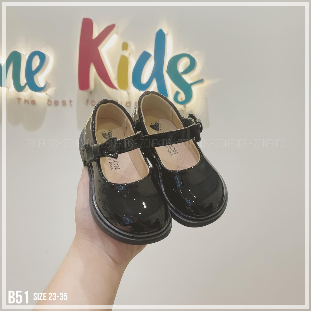 Giày búp bê da bóng nơ đính quai cho bé gái Zonekids - B51