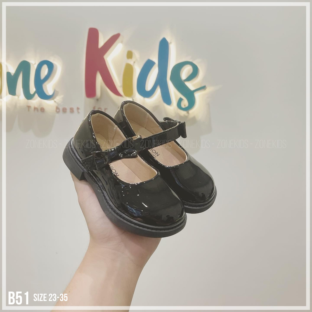 Giày búp bê da bóng nơ đính quai cho bé gái Zonekids - B51