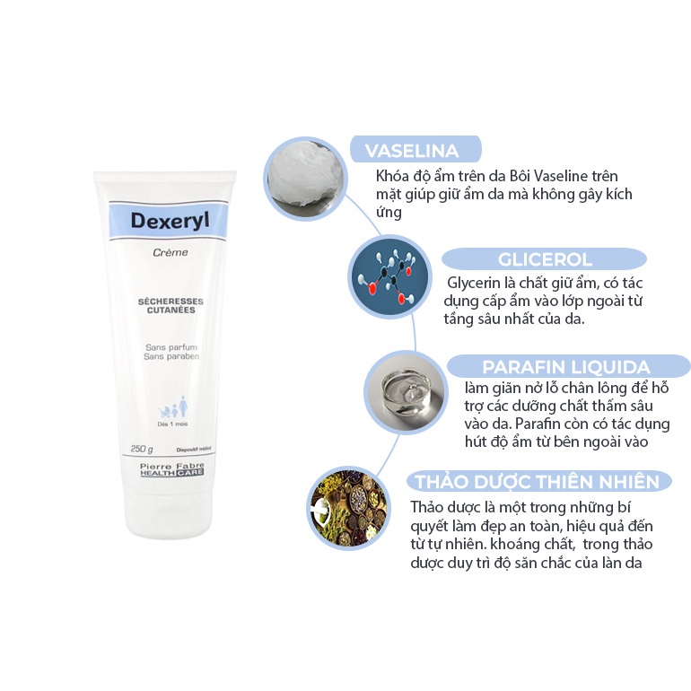 Kem nẻ dưỡng ẩm làm mềm da Dexeryl Creme chính hãng Pháp 50g hỗ trợ chàm sữa cho bé