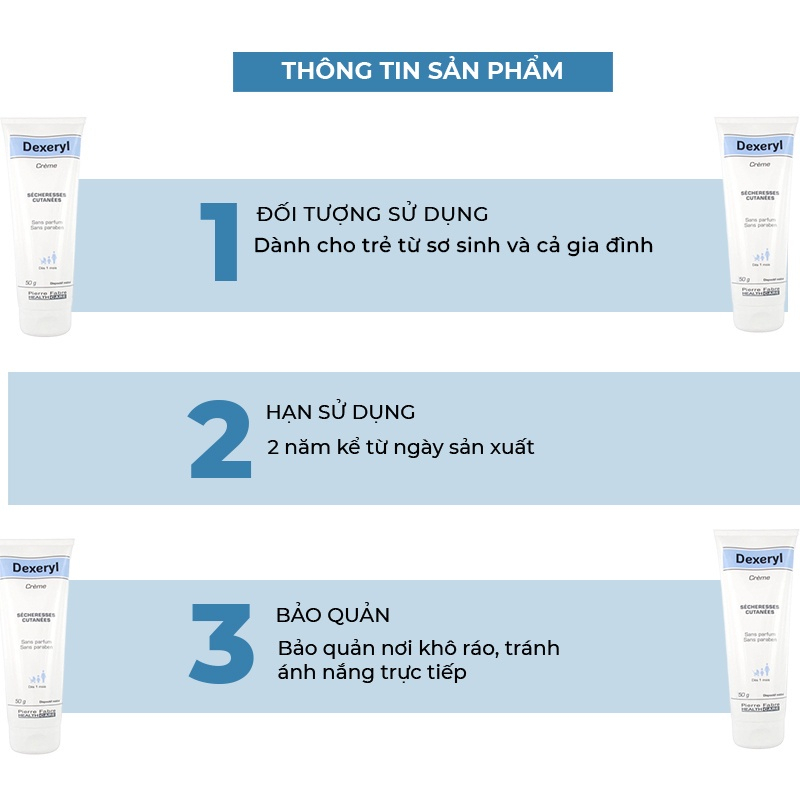 Kem nẻ dưỡng ẩm làm mềm da Dexeryl Creme chính hãng Pháp 50g hỗ trợ chàm sữa cho bé