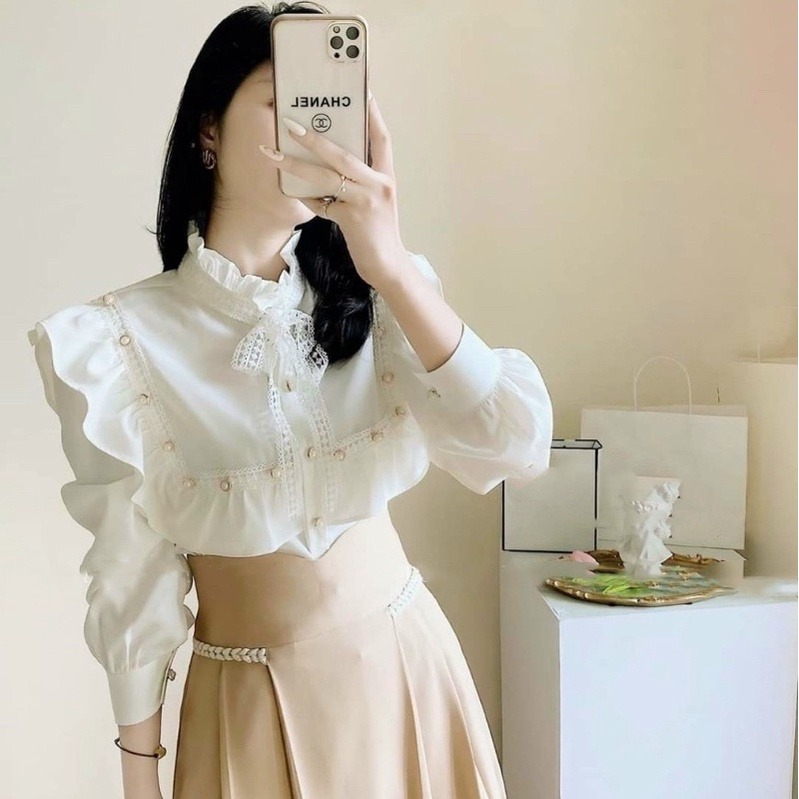 Áo sơ mi nữ tay dài kiểu Hàn Quốc cổ bèo tiểu thư sơ mi chất mềm C&H Clothing