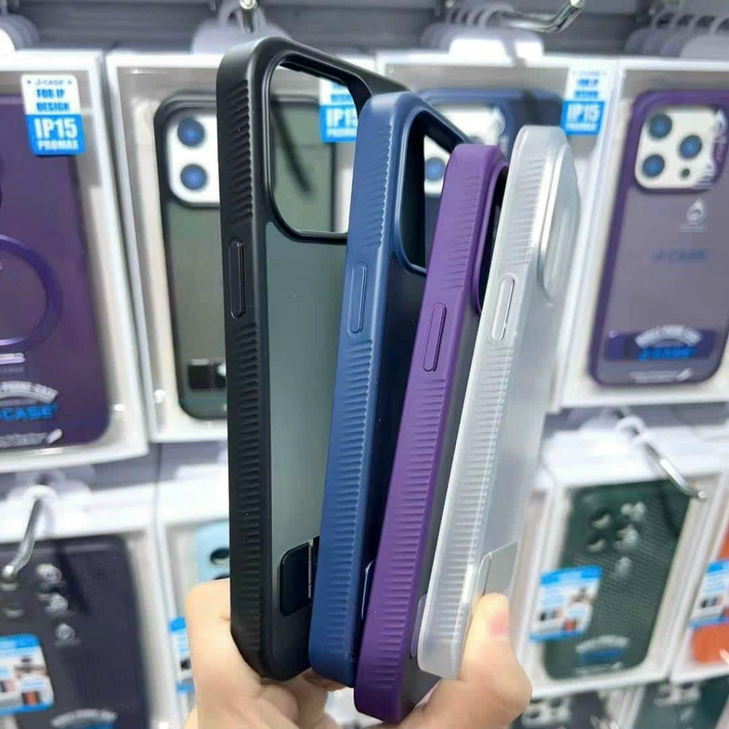 Ốp lưng J-CASE lưng nhám chống bám vân tay có kệ chống lưng cho iPhone 15 Pro,15 Pro max,14 Pro max,13PRM.12PRM