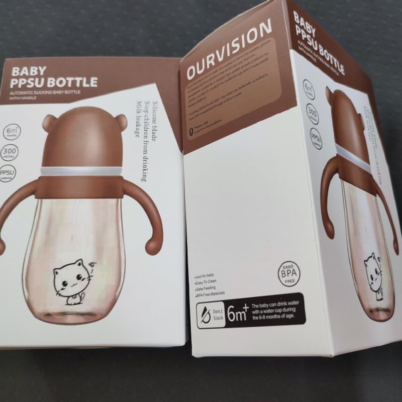 Bình sữa Mèo Kitty PPSU 330ml có van chống sặc và tay cầm