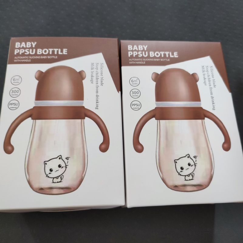 Bình sữa Mèo Kitty PPSU 330ml có van chống sặc và tay cầm