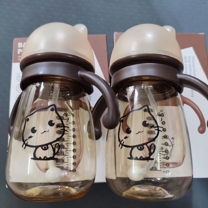 Bình sữa Mèo Kitty PPSU 330ml có van chống sặc và tay cầm