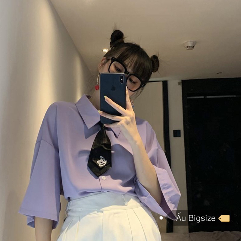 Áo sơ mi tím phối cavat cá tính Super Bigsize đến 150kg