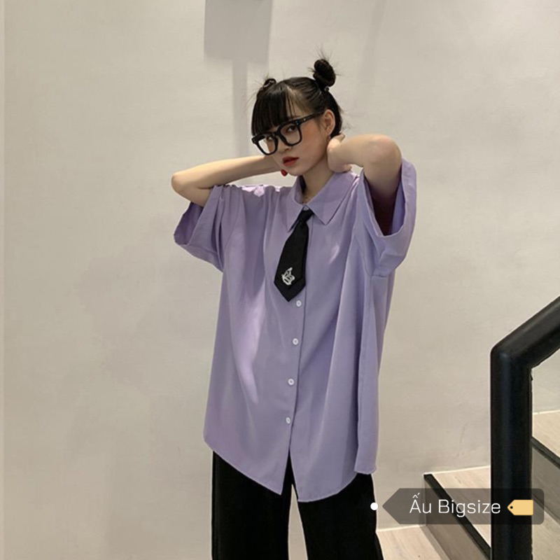 Áo sơ mi tím phối cavat cá tính Super Bigsize đến 150kg