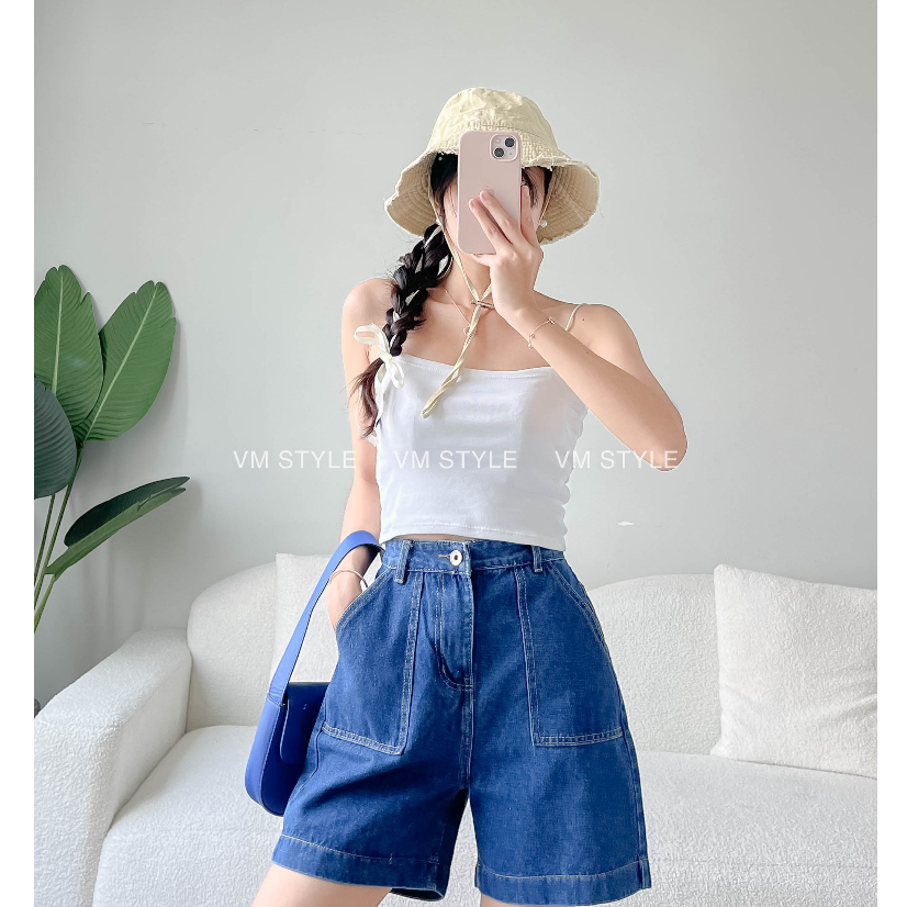 Áo croptop hai dây trơn VMSTYLE đi biển không tay dáng ôm basic mềm mịn cao cấp thời trang mùa hè - ATU00137