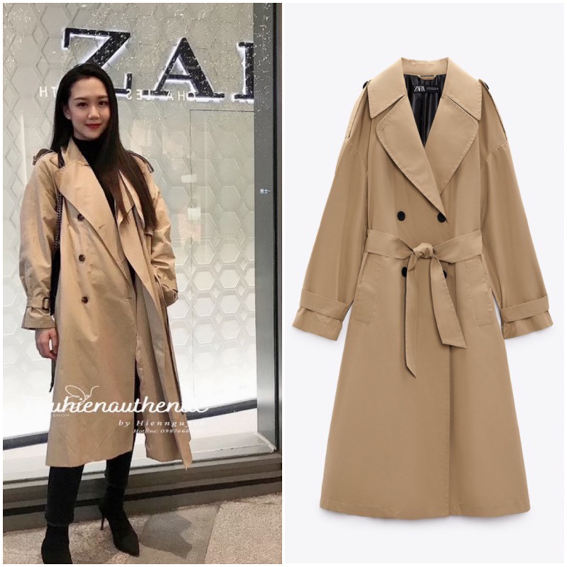 Áo măng tô vải kĩ thuật màu nâu vàng kèm thắt lưng mã code: 8073/046 ZARA chính hãng(kèm ảnh thật)