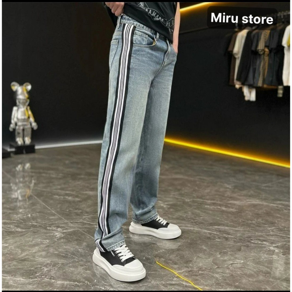 Quần jean nam kẻ sọc trẻ trung cá tính năng động dáng baggy ống suông rộng ,vải jeans cao cấp co giãn , hàng hot 2023