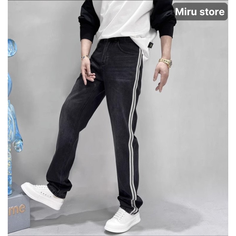 Quần jean nam kẻ sọc trẻ trung cá tính năng động dáng baggy ống suông rộng ,vải jeans cao cấp co giãn , hàng hot 2023