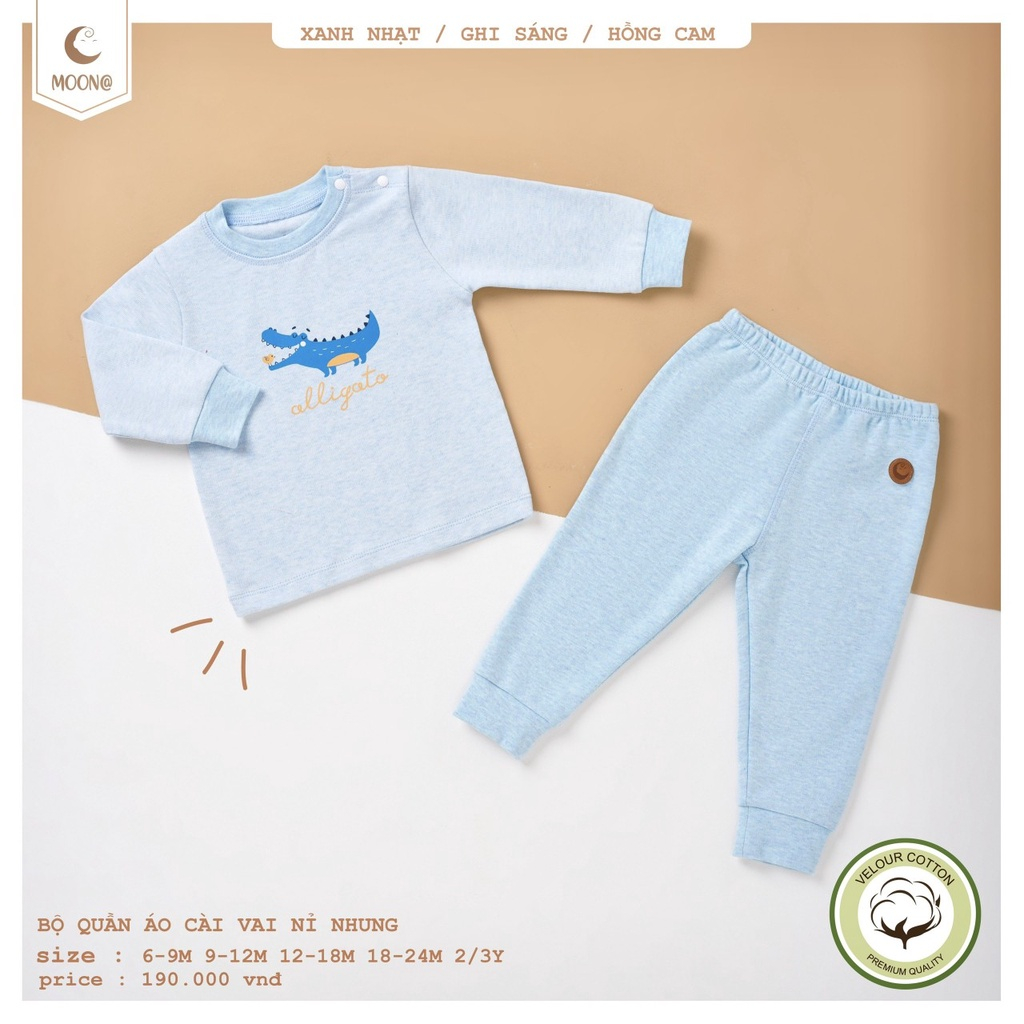 Bộ dài tay trẻ em nỉ nhung cài vai họa tiết nét đứt Superior 85/ đáng yêu Moon