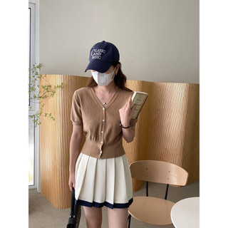 Áo len cardigan cộc tay cổ tim