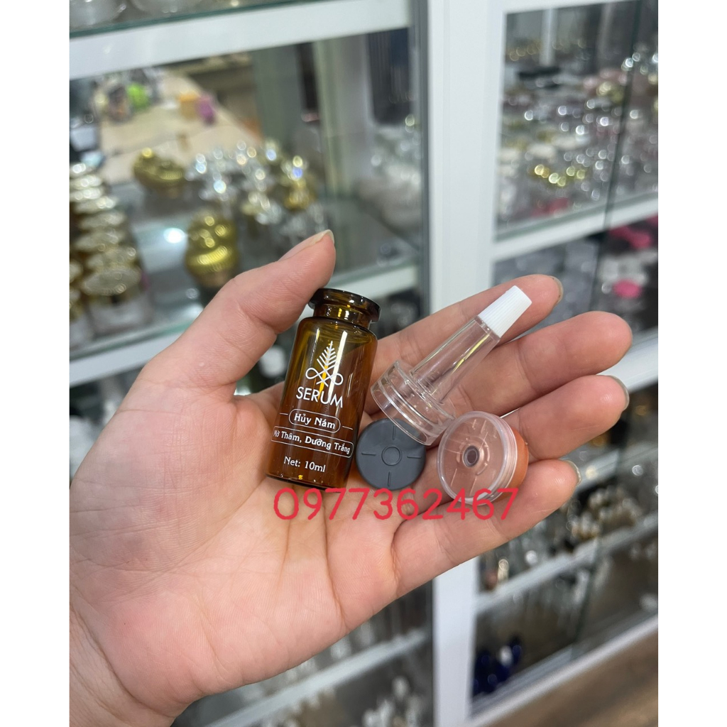 Chai thủy tinh chai BILICILIN 10ML NÂU in sẵn SERUM HỦY NÁM , MỜ THÂM DƯỠNG TRẮNG
